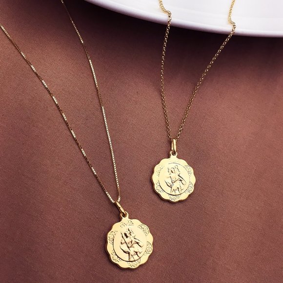 Genuine 10K Gold Saint Christopher Pendant Necklace Stamped 10K ITALY, - Picture 1 of 6